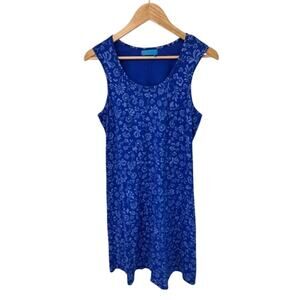 Fresh Produce Sleeveless Dress Womens Medium Blue Floral 100% Cotton Made in USA